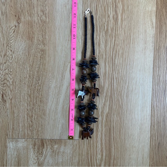 Chunky Carved Wooden Rhino Rhinoceros African Safari Statement Bead Necklace - Picture 8 of 10